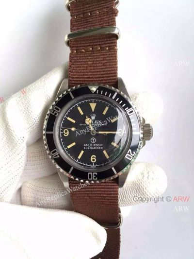 Replica Rolex Vintage Submariner Watch SS Brown Nylon Strap